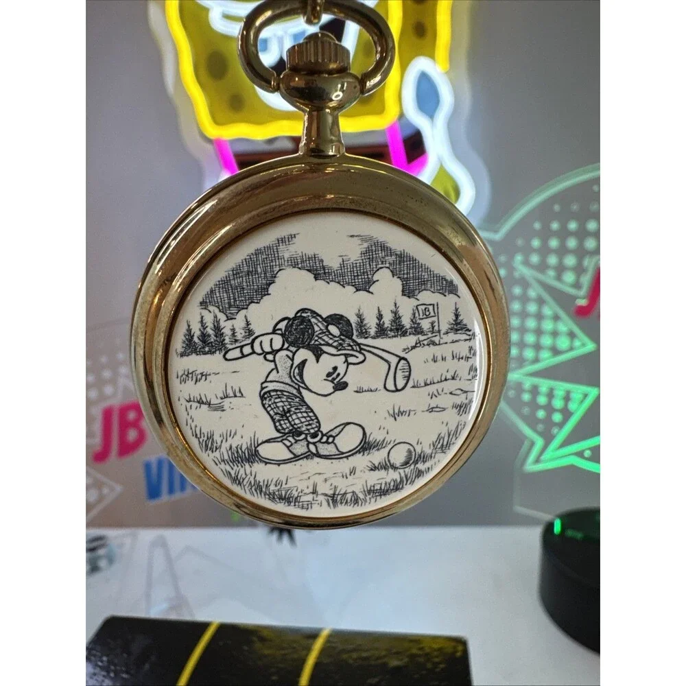 Colibri Disney Mickey Mouse Pocket Watch w/ Golf Ball Set VTG